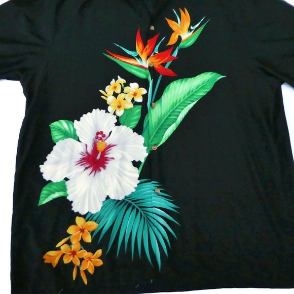 Vintage 80s Mens Aloha Hawaiian Shirt Black Flowers Bird of Paradise XL - Picture 5 of 7